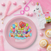 Aangepast Happy Birthday - persoonlijk roze Papieren Bordje (Feest)