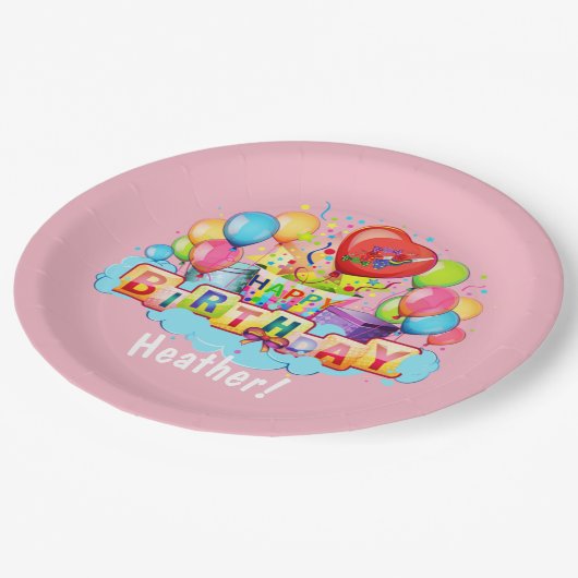 Aangepast Happy Birthday - persoonlijk roze Papieren Bordje (Gekanteld)
