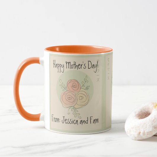Aangepast Happy Moederdag amber line art rozen Mok (Met donut)