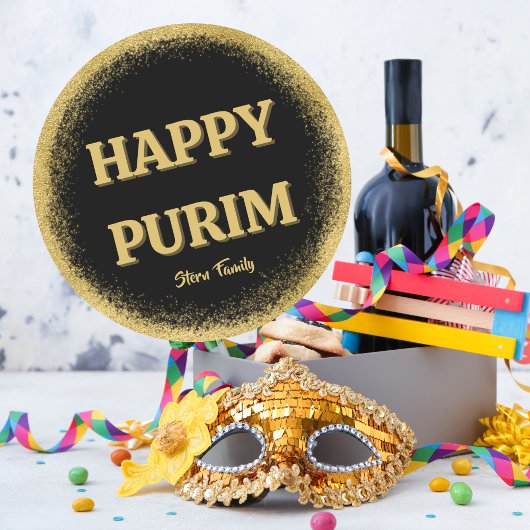 Aangepast, Happy Purim Classic Gold Glitter Ronde Sticker