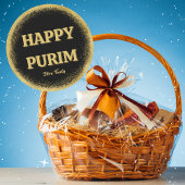 Aangepast, Happy Purim Classic Gold Glitter Ronde Sticker