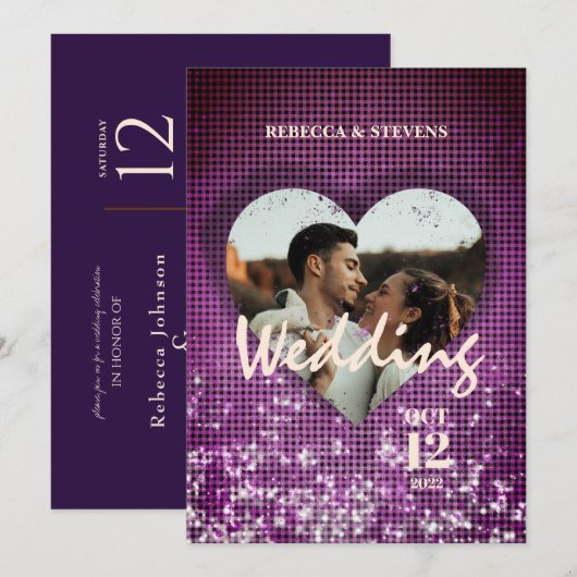 Aangepast hart Faux Burgundy Pset Photo Weddenscha Kaart (Voorkant / Achterkant)