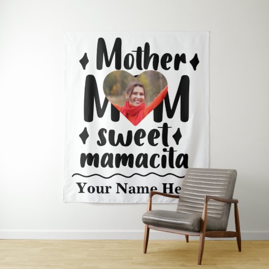 Aangepast hart foto Moeder Mam zoete mamacita Wandkleed (In situ)