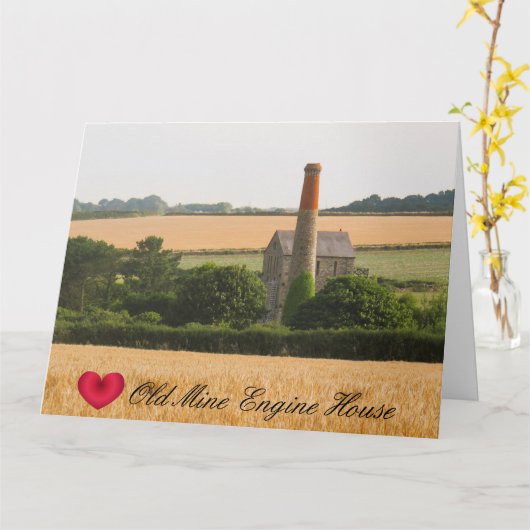 Aangepast hart Oude Mijn Machinehuis Cornwall Foto Kaart (Gele Bloem)