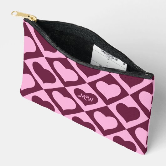 Aangepast Hart Schachbrett Motief Bordeaux Roze - Etui (Open)