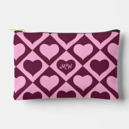 Aangepast Hart Schachbrett Motief Bordeaux Roze -  Etui