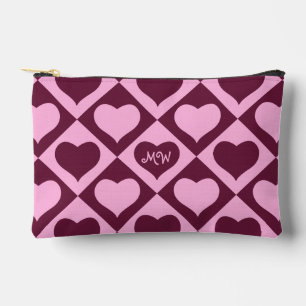 Aangepast Hart Schachbrett Motief Bordeaux Roze - Etui