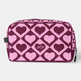 Aangepast Hart Schachbrett Motief Bordeaux Roze -  Toilettasje