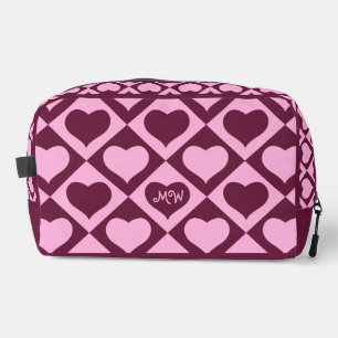 Aangepast Hart Schachbrett Motief Bordeaux Roze - Toilettasje