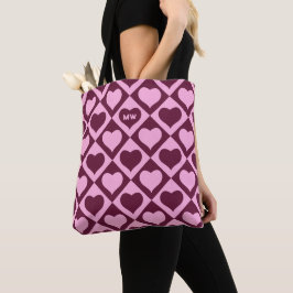 Aangepast Hart Schachbrett Motief Bordeaux Roze -  Tote Bag