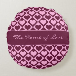Aangepast Hart Schachbrett Patroon Bordeaux Roze - Rond Kussen