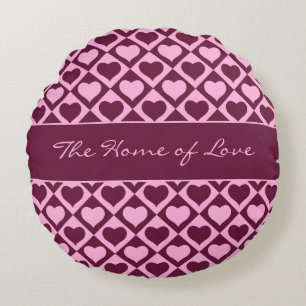 Aangepast Hart Schachbrett Patroon Bordeaux Roze - Rond Kussen