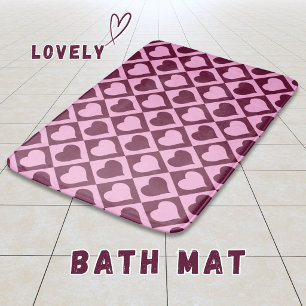 Aangepast Hart Schachbrettpatroon Bordeaux Roze - Badmat