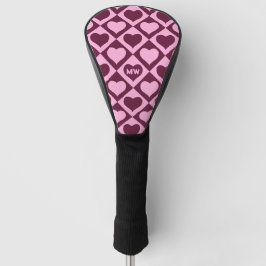Aangepast Hart Schachbrettpatroon Bordeaux Roze -  Golfheadcover