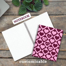 Aangepast Hart Schachbrettpatroon Bordeaux Roze -  Notitieboek