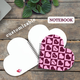 Aangepast Hart Schachbrettpatroon Bordeaux Roze -  Notitieboek