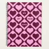 Aangepast Hart Schakelpaneel Patroon Bordeaux Roze Planner (Voorkant)