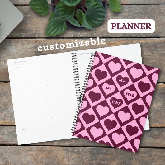 Aangepast Hart Schakelpaneel Patroon Bordeaux Roze Planner