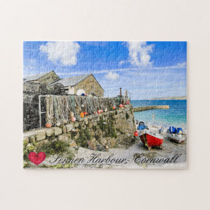 Aangepast hart Sennen Harbor Boats Cornwall Foto Legpuzzel