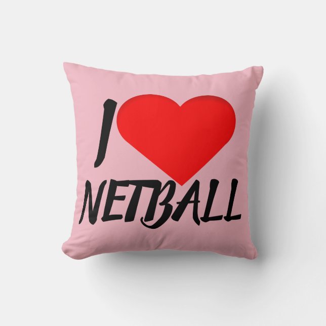 Aangepast hartontwerp I Love Netball Kussen (Voorkant)