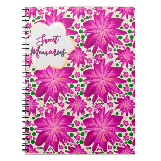 Aangepast heet roze bloemmotief zonder naad notitieboek (Voorkant)