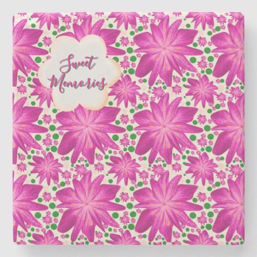 Aangepast heet roze bloemmotief zonder naad stenen onderzetter (Voorkant)
