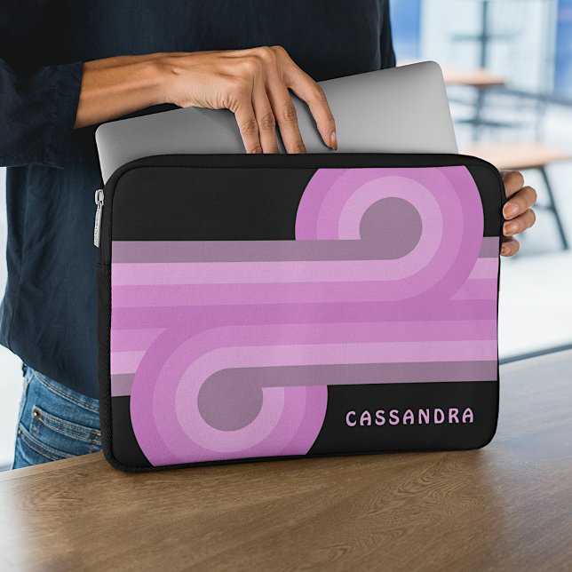 Aangepast Helder Pastel Roze Zwart Retro Patroon Laptop Sleeve (Creator heeft geüpload)
