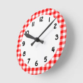 Aangepast, helder rood gingham ronde klok (Hoek)