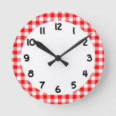 Aangepast, helder rood gingham ronde klok (Voorkant)
