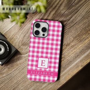 Aangepast helder roze wit geruit patroon iPhone 15 pro max case