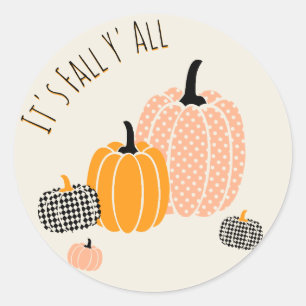 Aangepast Het is Herfst Y'All Pumpkin Geruite Stip Ronde Sticker