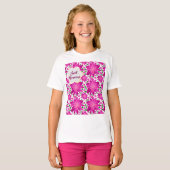 Aangepast hete roze bloemmotief zonder naad t-shirt (Voorkant volledig)