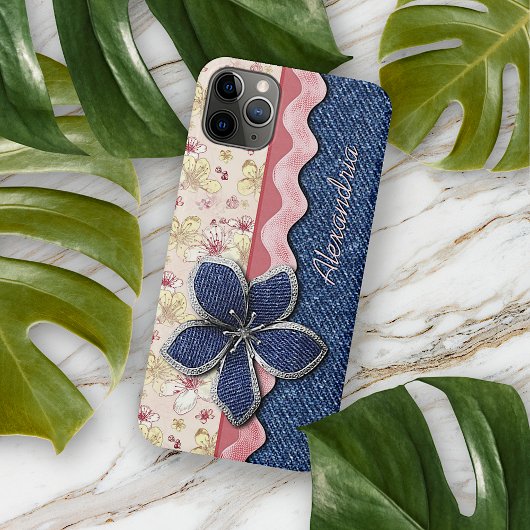 Aangepast heupdenim Jeans Cute Pastel Floral Patte Case-Mate iPhone Case
