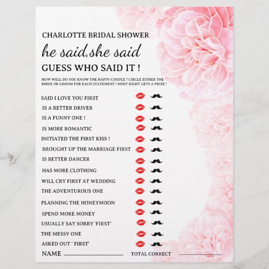 Aangepast Hij zei Zij zei Bruidsuitnodiging Spel Flyer (Voorkant)