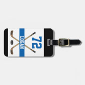 Aangepast hockey Player Name Number Blue Bagagelabel (Voorkant horizontaal)