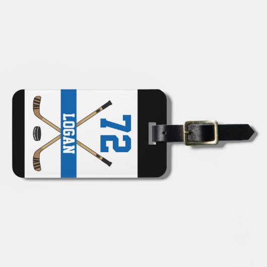 Aangepast hockey Player Name Number Blue Bagagelabel (Voorkant horizontaal)