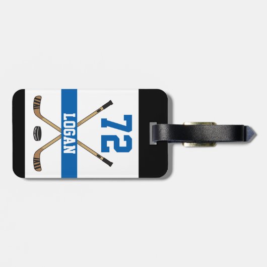 Aangepast hockey Player Name Number Blue Bagagelabel (Achterkant horizontaal)