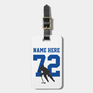 Aangepast hockey Player Name Number Blue Bagagelabel