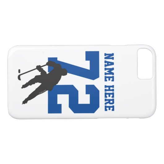 Aangepast hockey Player Name Number Blue Case-Mate iPhone Case (Achterkant (Horizontaal))