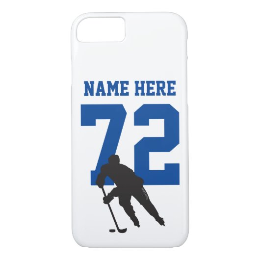 Aangepast hockey Player Name Number Blue Case-Mate iPhone Case (Achterkant)
