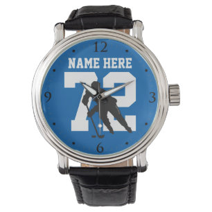 Aangepast hockey Player Name Number Blue Horloge
