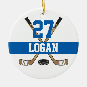 Aangepast hockey Player Name Number Blue Keramisch Ornament