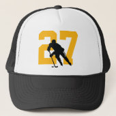 Aangepast hockey Player Number Black en Gold Yello Trucker Pet (Voorkant)