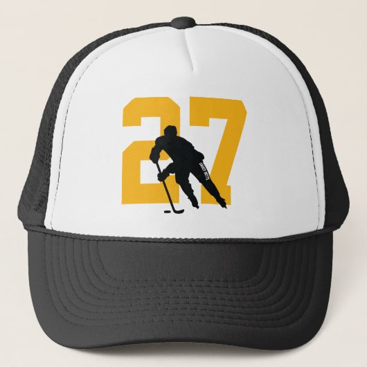 Aangepast hockey Player Number Black en Gold Yello Trucker Pet (Voorkant)