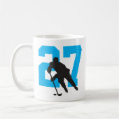 Aangepast hockey Player Number Turquoise Blue Koffiemok (Links)
