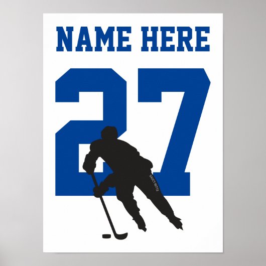 Aangepast hockey Player-nummer Blauw Poster (Voorkant)