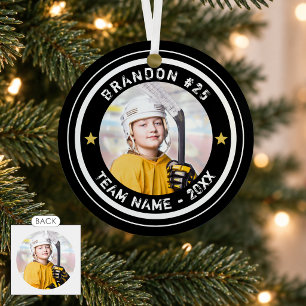 Aangepast Hockey Speler Nummer Team Foto Jouw Kleu Metalen Ornament