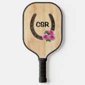Aangepast Hoefijzer met Rozen & Monogram Pickleball Paddle (Voorkant)