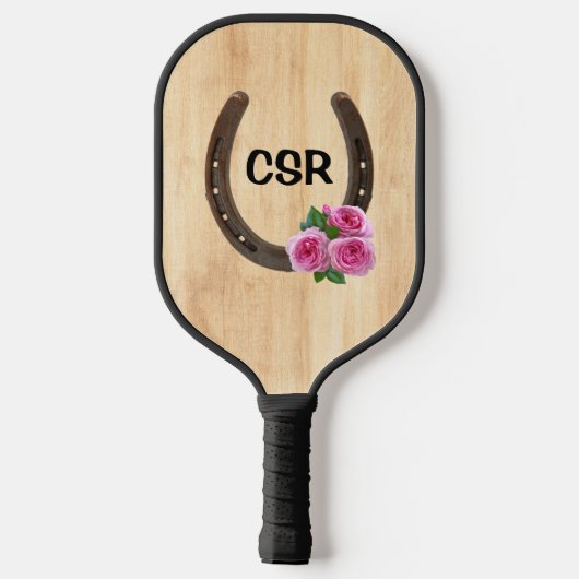 Aangepast Hoefijzer met Rozen & Monogram Pickleball Paddle (Achterkant)