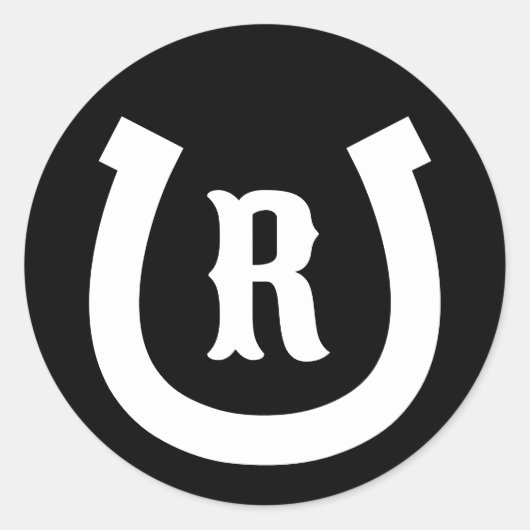 Aangepast hoefijzer monogram ronde sticker (Voorkant)
